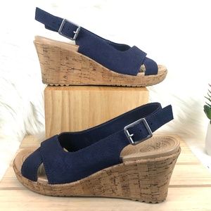 Crocs A-Leigh Wedge Leather Sandals Navy Blue